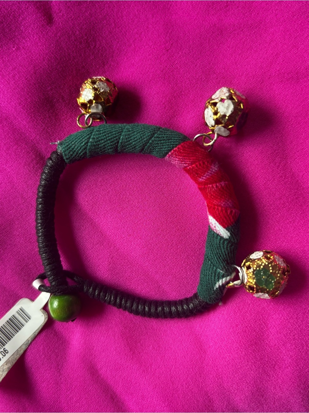 Floral Bangle Bracelet with Gold Bells bohemian
